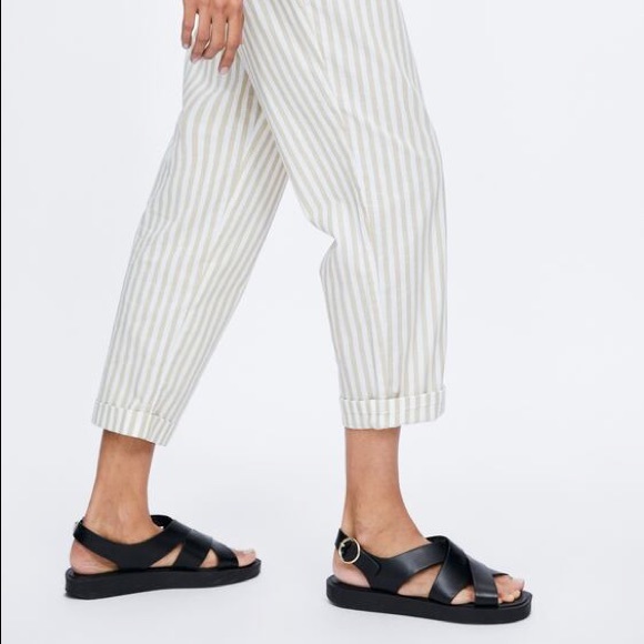 Zara Striped Trousers with Tie Belt M - Picture 2 of 6